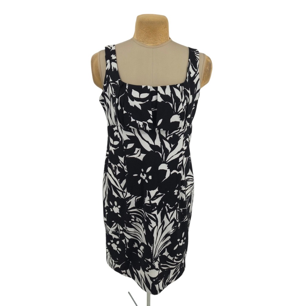 Scarlett Sheath Dress Women Size 16 Black White Floral Sleeveless Knee Length